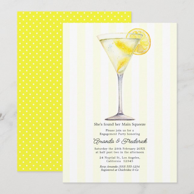 Invitation Fête de fiançailles Main Squeeze Lemon Martini (Devant / Derrière)