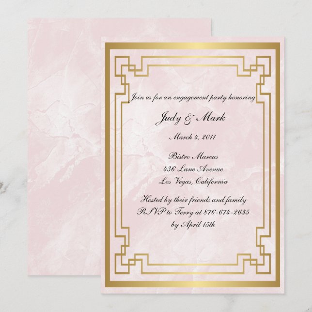 Invitation Fête de fiançailles mariage géométrique rose marbr (Devant / Derrière)