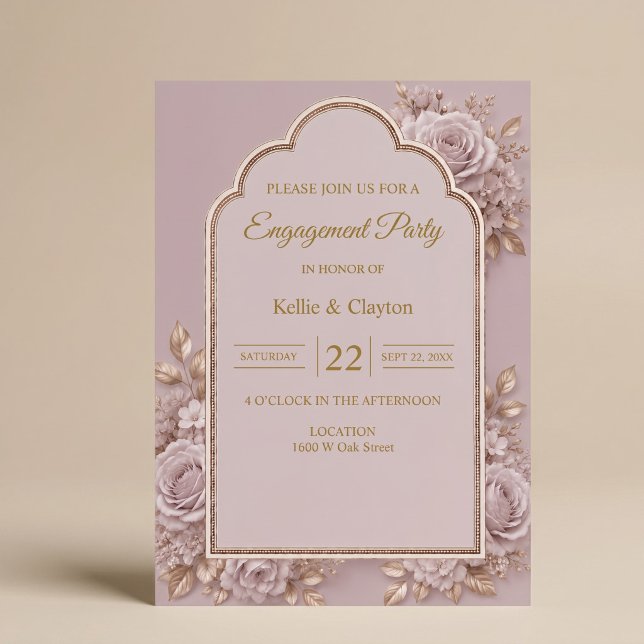 Invitation Fête de fiançailles mauve floral (Créateur téléchargé)