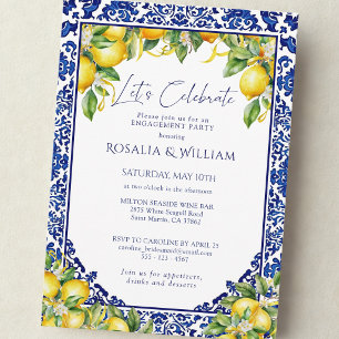 Invitation Fête de fiançailles méditerranéenne Carrelage Bleu
