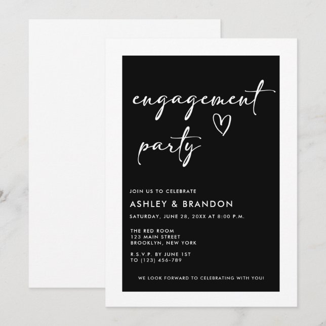 Invitation Fête de Fiançailles Moderne (Devant / Derrière)