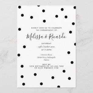 Invitation Fête de fiançailles moderne à pois noirs et blancs