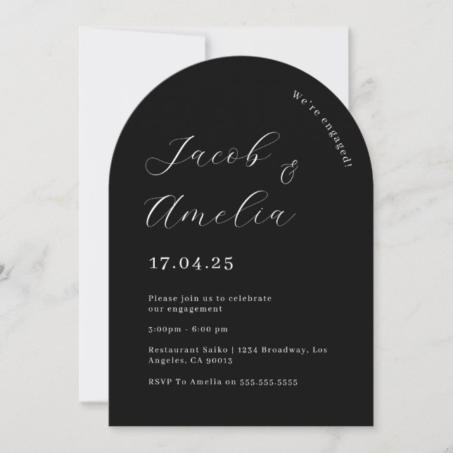 Invitation Fête de fiançailles moderne Arch noir et blanc   (Devant)
