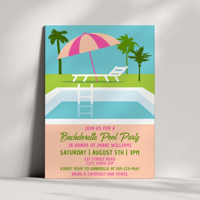Invitation Fête de Fiançailles Moderne au Bord de la Piscine, (Créateur téléchargé)