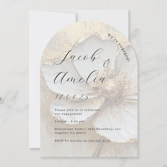 Invitation Fête de fiançailles moderne avec arche en feuille  (Devant)