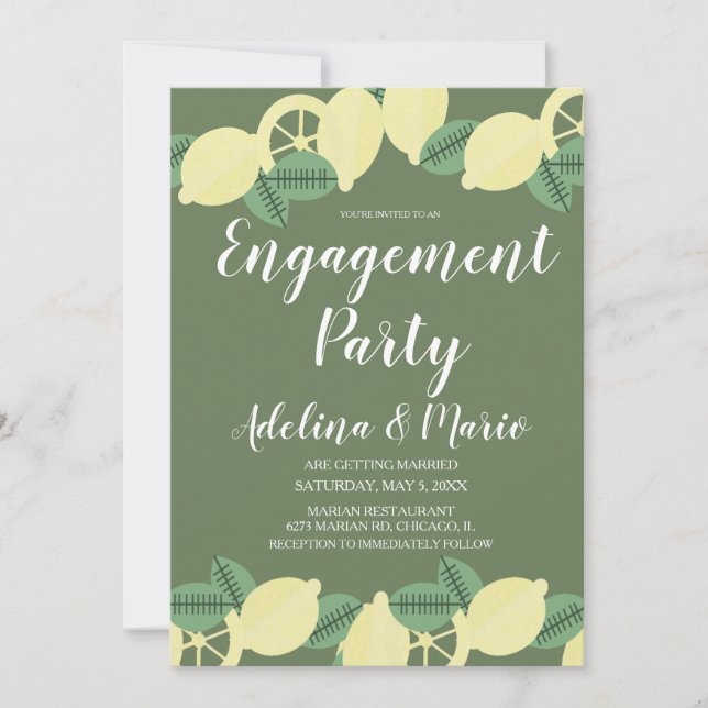 Invitation Fête de fiançailles moderne Boho Citron Verdure (Devant)
