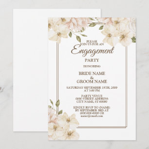 Invitation Fête de fiançailles moderne de verdure florale ros