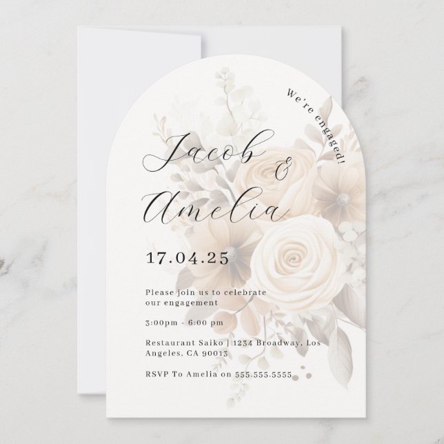 Invitation Fête de fiançailles moderne florale Bohème Arch   (Devant)