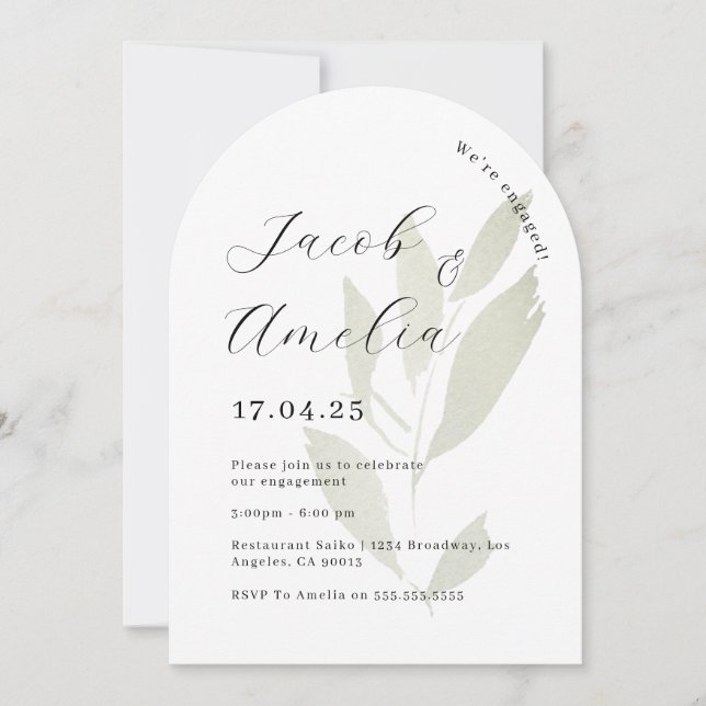 Invitation Fête de fiançailles moderne sous une arche de feui (Devant)