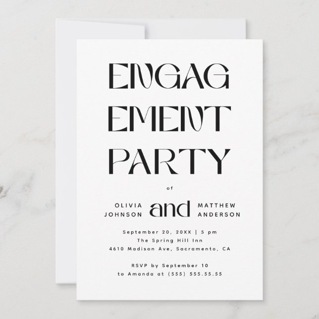 Invitation Fête de fiançailles moderne | Typographie éditoria (Devant)
