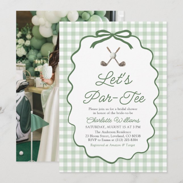 Invitation Fête de fiançailles Moderne Vert Sauge Golf Let's  (Devant / Derrière)