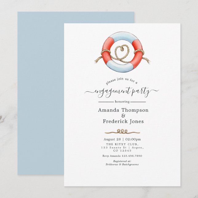 Invitation Fête de fiançailles nautique Baleine (Devant / Derrière)