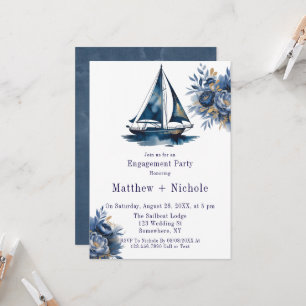 Invitation Fête de fiançailles nautique Voilier Bleu & Or