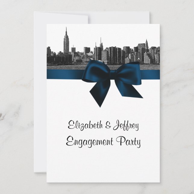 Invitation Fête de fiançailles Navy avec silhouette de NYC en (Devant)