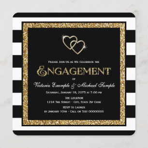 Invitation Fête de fiançailles noir et or