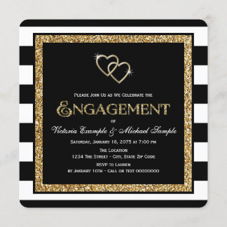 Invitation Fête de fiançailles noir et or