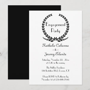 Invitation Fête de fiançailles noire Couronne de feuilles de