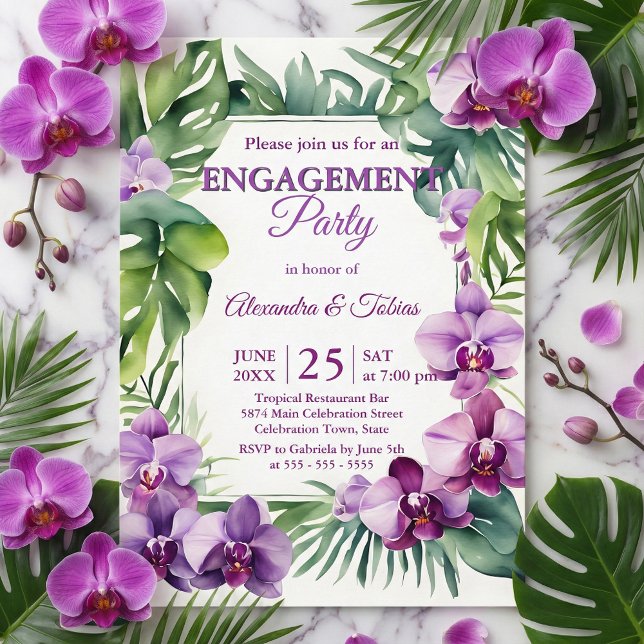 Invitation Fête de Fiançailles Orchidée Violette Aquarelle Tr (Créateur téléchargé)