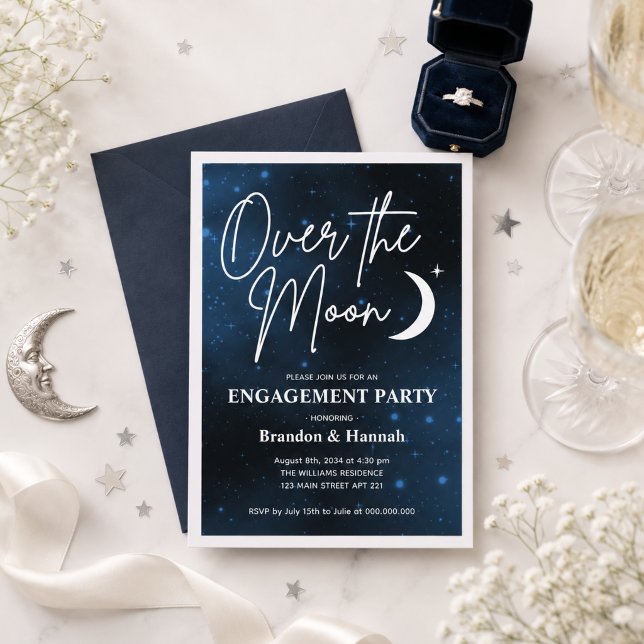 Invitation Fête de Fiançailles Over The Moon (Over The Moon Engagement Party Invitation
)