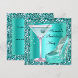 Invitation Fête de Fiançailles Pailletée Aqua Bleu Turquoise