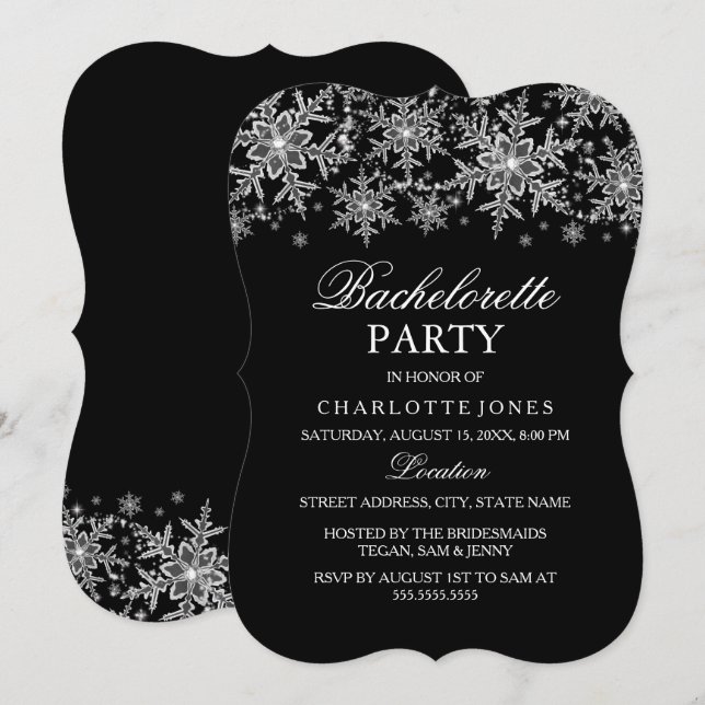 Invitation Fête de Fiançailles Pailletée Cristal Flocon de Ne (Devant / Derrière)