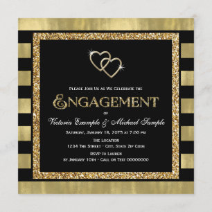 Invitation Fête de fiançailles paillettes de papier doré et n