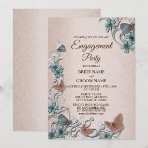 Invitation Fête de fiançailles papillon floral argent sarcell