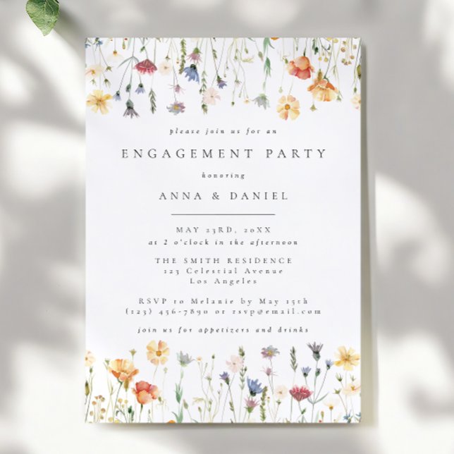 Invitation Fête de fiançailles Pastel Boho Wildflower (Créateur téléchargé)