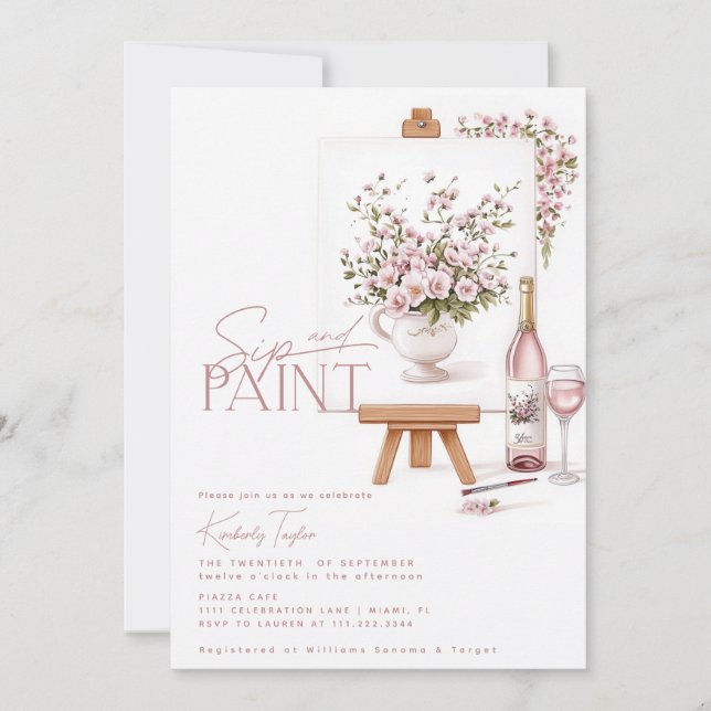 Invitation Fête de Fiançailles 'Peinture et Boisson' (Devant)