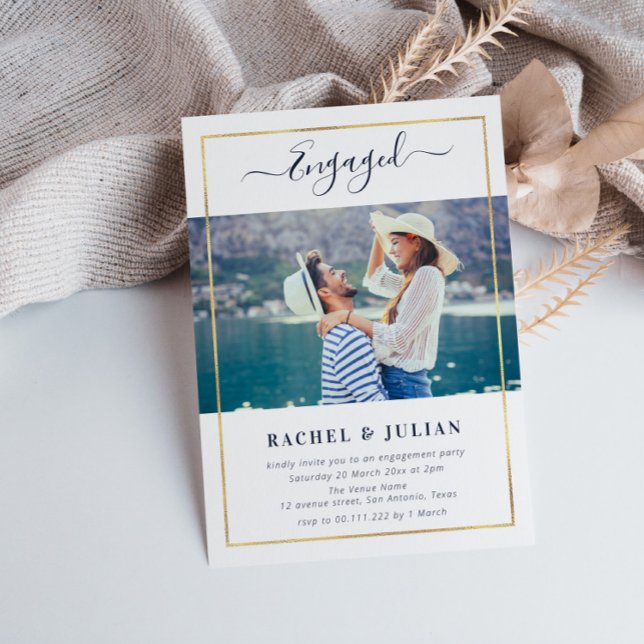 Invitation Fête de fiançailles photo cadre élégant (Créateur téléchargé)