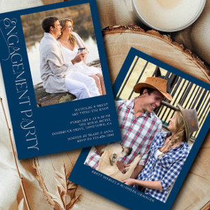 Invitation Fête de Fiançailles Photo Elegant Bleu Gris 2