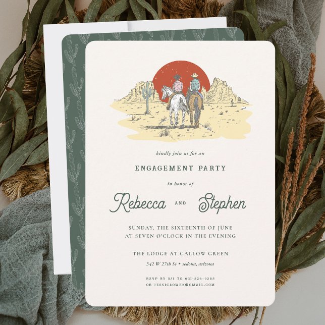 Invitation Fête de fiançailles rétro Désert occidental | Boho (Créateur téléchargé)