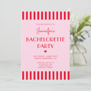 Invitation Fête de Fiançailles Rétro Rouge et Rose à Rayures