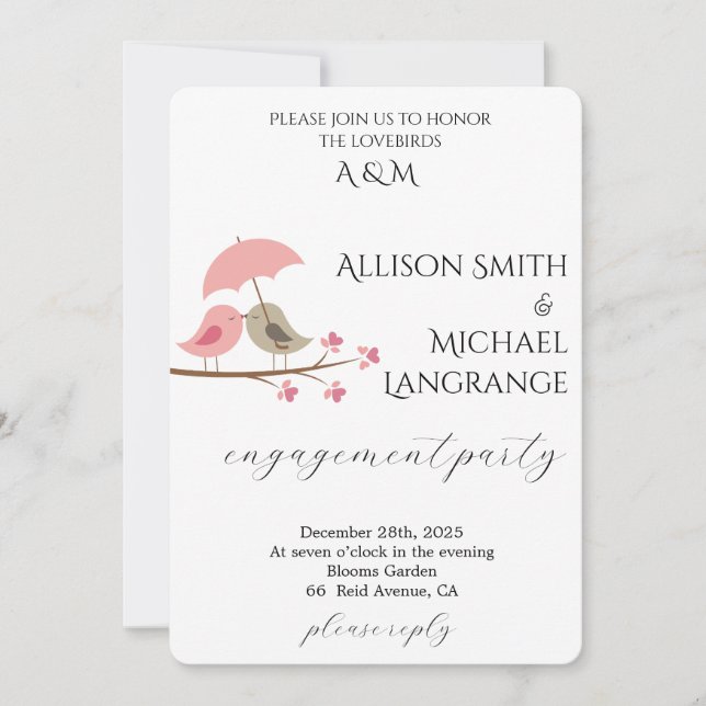 Invitation Fête de fiançailles romantique aquarelle rose (Devant)