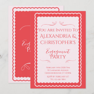 Invitation Fête de fiançailles rose et rouge avec bordure à f
