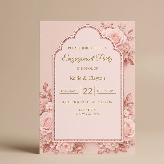 Invitation Fête de fiançailles Rose Gold Floral (Créateur téléchargé)