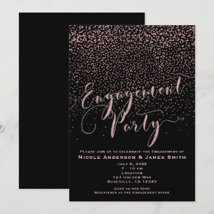 Invitation Fête de Fiançailles Rose Noir Doré Confettis