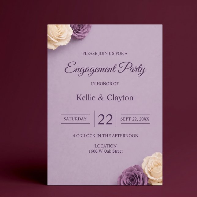 Invitation Fête de fiançailles Rose Pourpre (Créateur téléchargé)