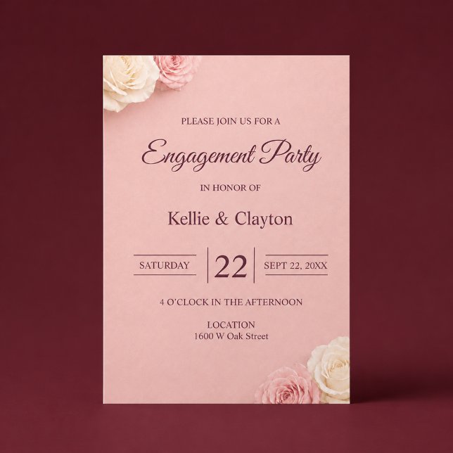 Invitation Fête de fiançailles Rose rose tendre (Créateur téléchargé)