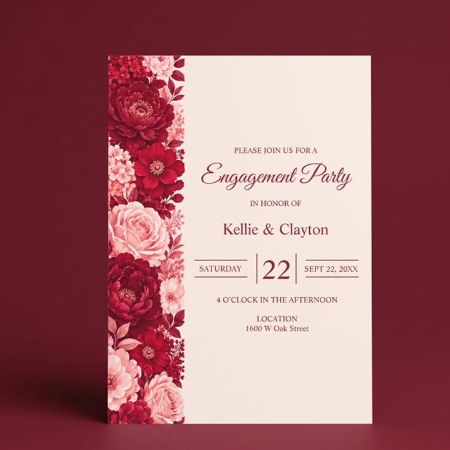 Invitation Fête de fiançailles Rose Rouge (Créateur téléchargé)