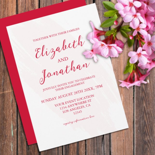 Invitation Fête de Fiançailles Rouge Cerise (Créateur téléchargé)