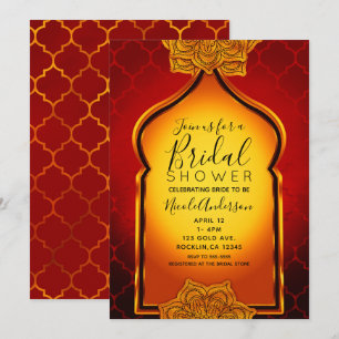 Invitation Fête de fiançailles royale arabe indienne rouge fe