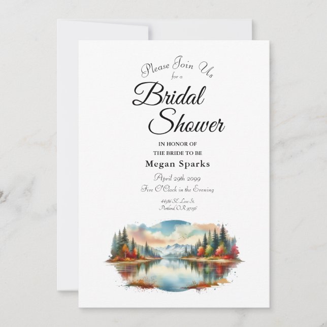 Invitation Fête de Fiançailles Rustique au Bord d'un Lac en F (Devant)