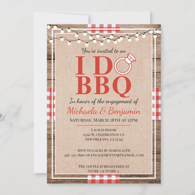 Invitation Fête de Fiançailles Rustique BBQ pour les couples (Devant)