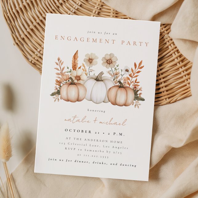 Invitation Fête de fiançailles rustique boho automne citrouil (Créateur téléchargé)