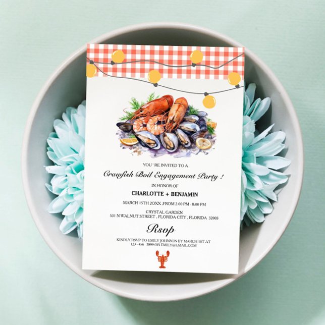 Invitation Fête de fiançailles Rustique Crawfish Boil (Créateur téléchargé)