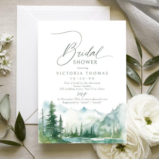 Invitation Fête de fiançailles rustique de la forêt de la mon (Sage Mountain Forest Rustic Bridal Shower Invitation)