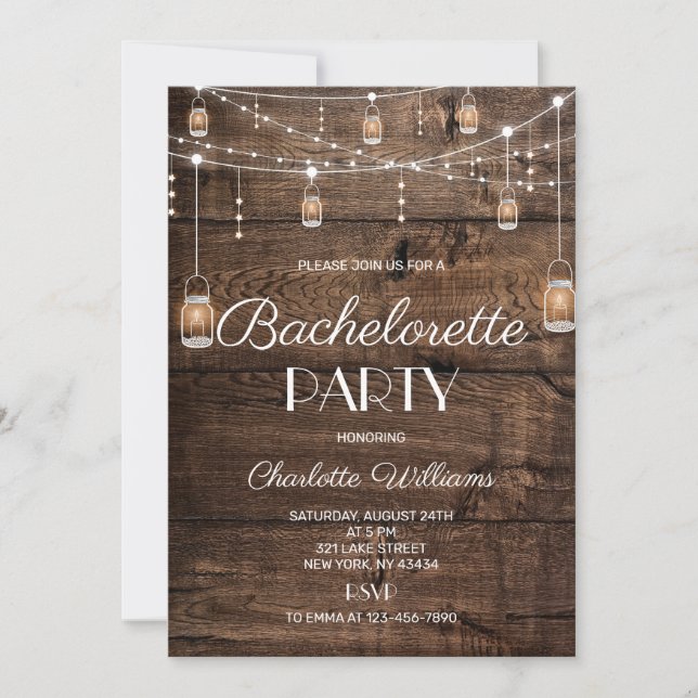 Invitation Fête de Fiançailles Rustique en Bois (Devant)