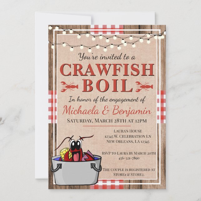 Invitation Fête de fiançailles rustique homard écrevisses (Devant)