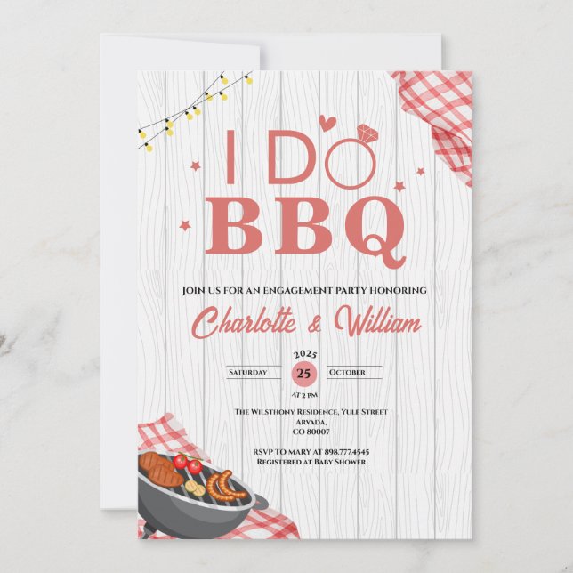 Invitation Fête de fiançailles rustique 'Je fais du BBQ' (Devant)